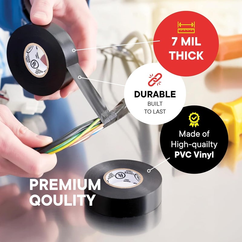 TAPEWELL Black Electrical Tape - Professional Grade - 3/4 inch x 66ft - PVC Vinyl Electrical Insulating Tape for All Weather - U/L Approved - Waterproof - Pack of 3 - Image 2